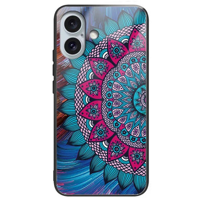 For iPhone 16 Case Pattern Printing Tempered Glass+TPU Phone Cover