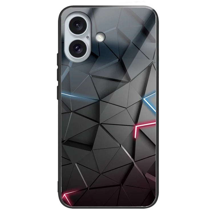 For iPhone 16 Case Pattern Printing Tempered Glass+TPU Phone Cover