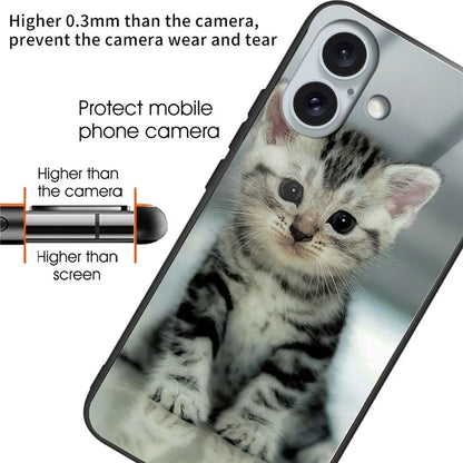 For iPhone 16 Plus Case Tempered Glass+TPU Phone Cover Pattern Printing