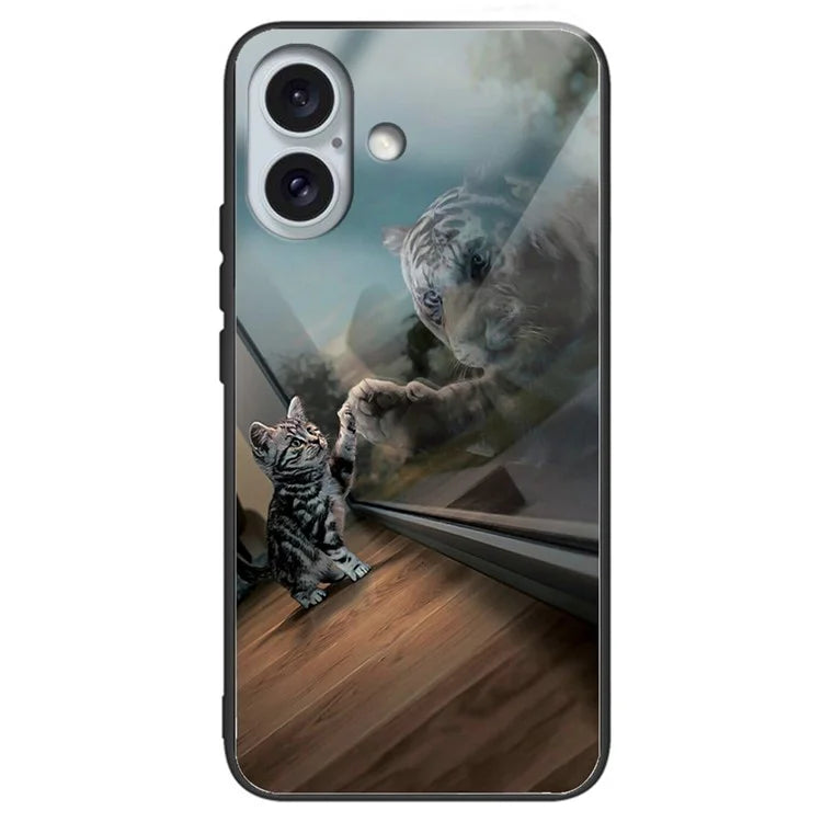For iPhone 16 Plus Case Tempered Glass+TPU Phone Cover Pattern Printing