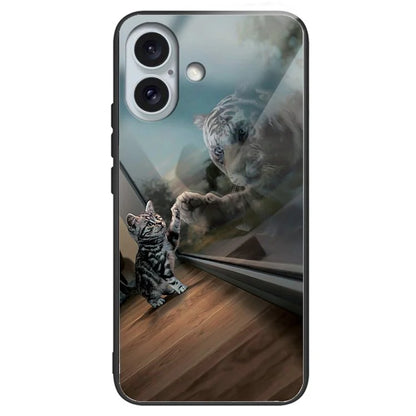 For iPhone 16 Plus Case Tempered Glass+TPU Phone Cover Pattern Printing