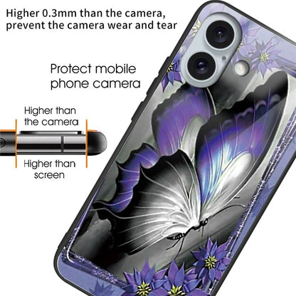 For iPhone 16 Plus Case Tempered Glass+TPU Phone Cover Pattern Printing