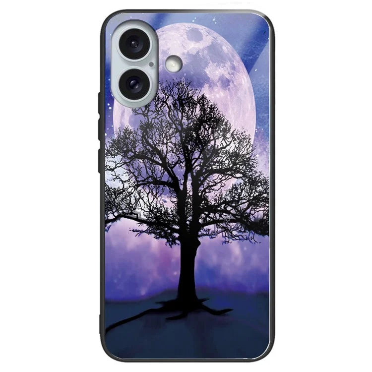 For iPhone 16 Plus Case Tempered Glass+TPU Phone Cover Pattern Printing