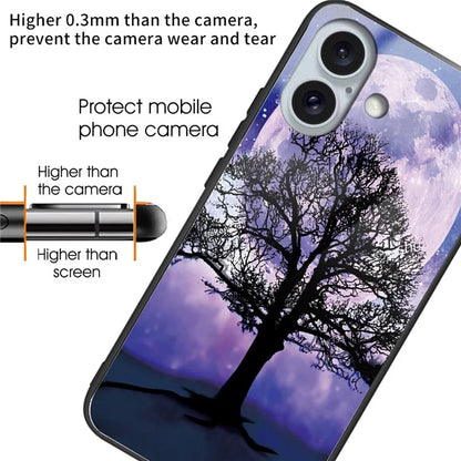 For iPhone 16 Plus Case Tempered Glass+TPU Phone Cover Pattern Printing