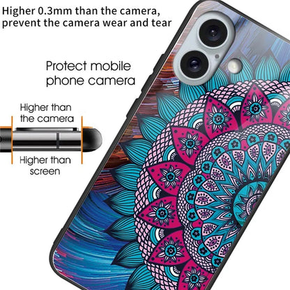 For iPhone 16 Plus Case Tempered Glass+TPU Phone Cover Pattern Printing