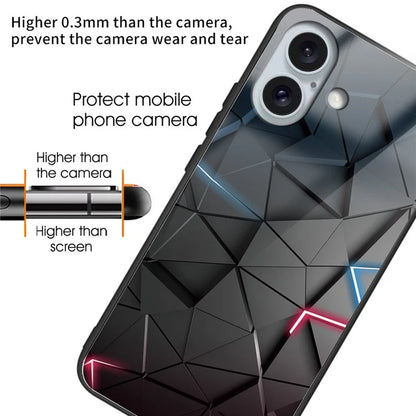 For iPhone 16 Plus Case Tempered Glass+TPU Phone Cover Pattern Printing