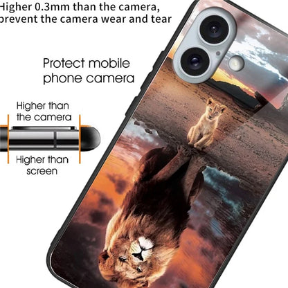 For iPhone 16 Plus Case Tempered Glass+TPU Phone Cover Pattern Printing