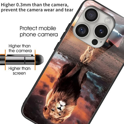 For iPhone 16 Pro Max Case Pattern Printing Anti-Drop Tempered Glass+TPU Phone Cover
