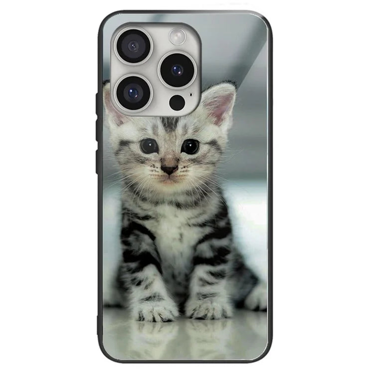 For iPhone 16 Pro Max Case Pattern Printing Anti-Drop Tempered Glass+TPU Phone Cover