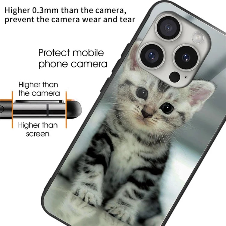 For iPhone 16 Pro Max Case Pattern Printing Anti-Drop Tempered Glass+TPU Phone Cover