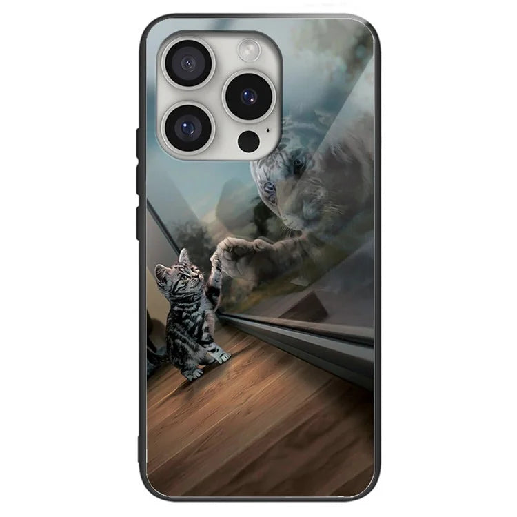 For iPhone 16 Pro Max Case Pattern Printing Anti-Drop Tempered Glass+TPU Phone Cover