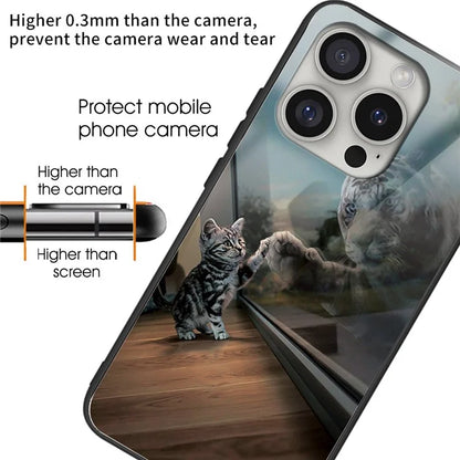 For iPhone 16 Pro Max Case Pattern Printing Anti-Drop Tempered Glass+TPU Phone Cover