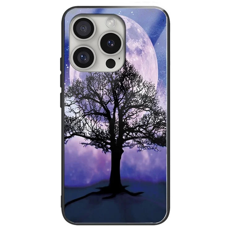 For iPhone 16 Pro Max Case Pattern Printing Anti-Drop Tempered Glass+TPU Phone Cover