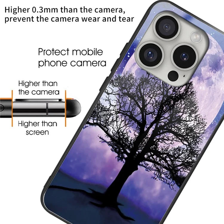 For iPhone 16 Pro Max Case Pattern Printing Anti-Drop Tempered Glass+TPU Phone Cover
