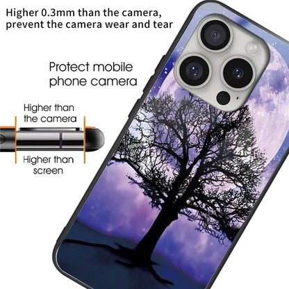For iPhone 16 Pro Max Case Pattern Printing Anti-Drop Tempered Glass+TPU Phone Cover