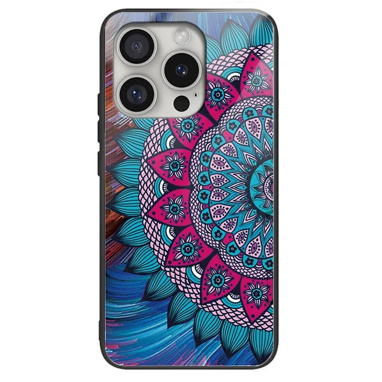 For iPhone 16 Pro Max Case Pattern Printing Anti-Drop Tempered Glass+TPU Phone Cover