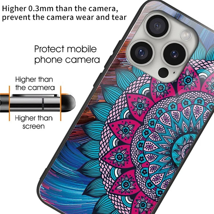 For iPhone 16 Pro Max Case Pattern Printing Anti-Drop Tempered Glass+TPU Phone Cover