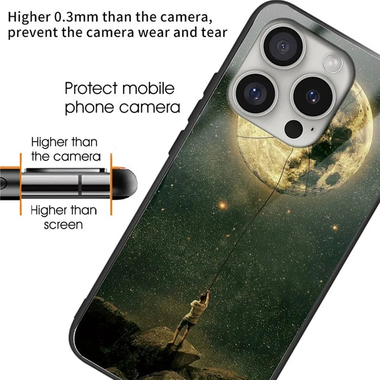 For iPhone 16 Pro Max Case Pattern Printing Anti-Drop Tempered Glass+TPU Phone Cover