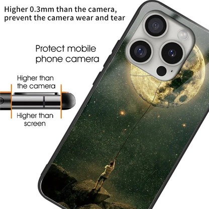 For iPhone 16 Pro Max Case Pattern Printing Anti-Drop Tempered Glass+TPU Phone Cover