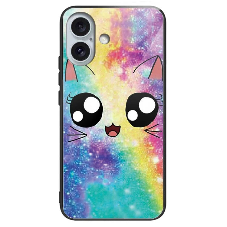 For iPhone 16 Case Pattern Printing Tempered Glass TPU Phone Cover