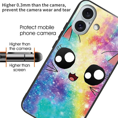 For iPhone 16 Case Pattern Printing Tempered Glass TPU Phone Cover