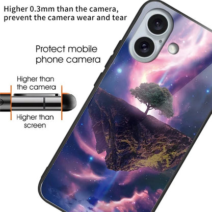 For iPhone 16 Case Pattern Printing Tempered Glass TPU Phone Cover