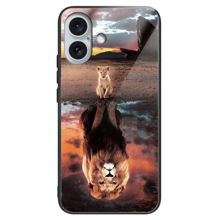 For iPhone 16 Case Pattern Printing Tempered Glass TPU Phone Cover