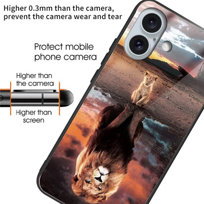 For iPhone 16 Case Pattern Printing Tempered Glass TPU Phone Cover