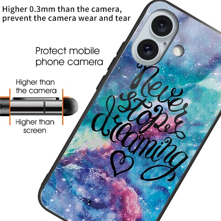 For iPhone 16 Case Pattern Printing Tempered Glass TPU Phone Cover