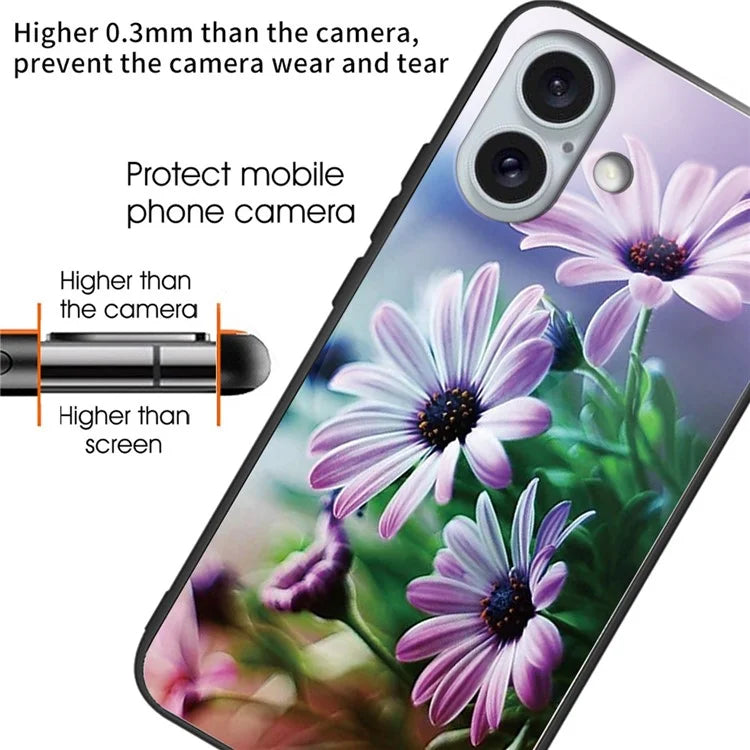 For iPhone 16 Case Pattern Printing Tempered Glass TPU Phone Cover