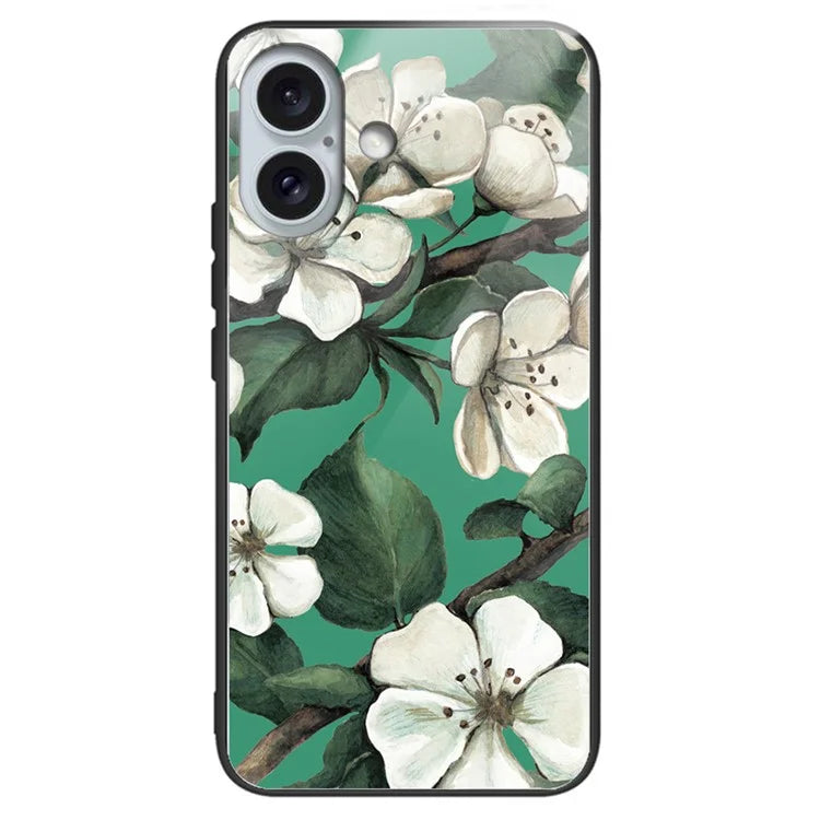 For iPhone 16 Case Pattern Printing Tempered Glass TPU Phone Cover