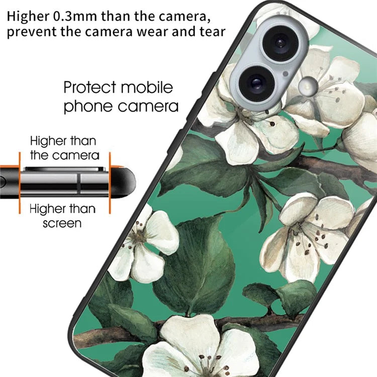 For iPhone 16 Case Pattern Printing Tempered Glass TPU Phone Cover