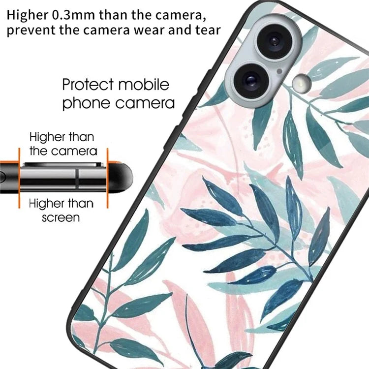 For iPhone 16 Case Pattern Printing Tempered Glass TPU Phone Cover