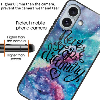 For iPhone 16 Plus Case Pattern Printing TPU+Tempered Glass Hybrid Phone Cover