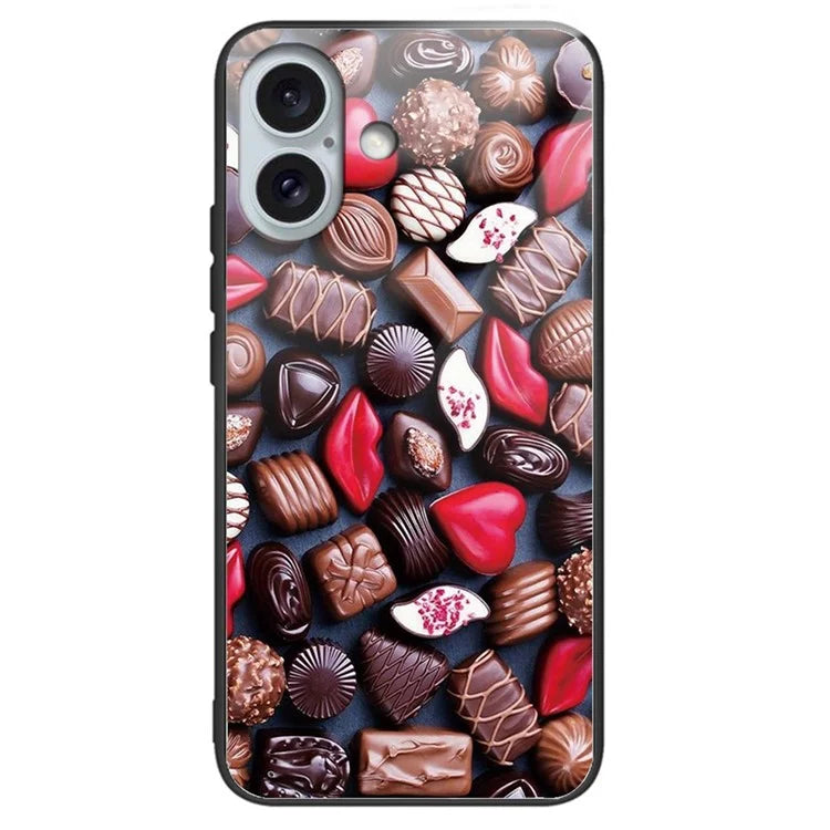 For iPhone 16 Plus Case Pattern Printing TPU+Tempered Glass Hybrid Phone Cover