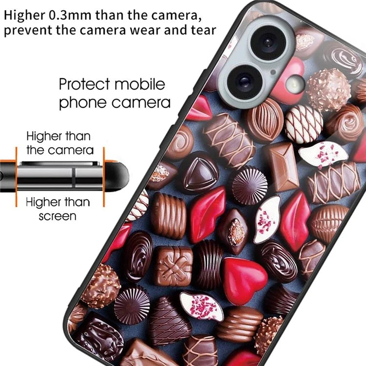 For iPhone 16 Plus Case Pattern Printing TPU+Tempered Glass Hybrid Phone Cover