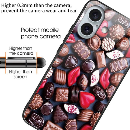 For iPhone 16 Plus Case Pattern Printing TPU+Tempered Glass Hybrid Phone Cover