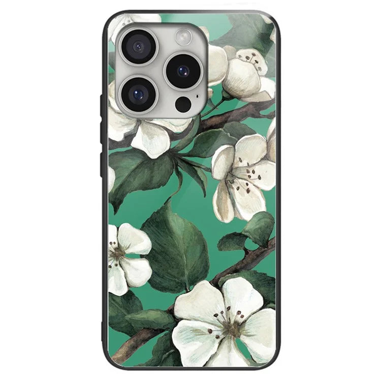 For iPhone 16 Pro Max Shockproof Case Pattern Printing Tempered Glass TPU Phone Cover