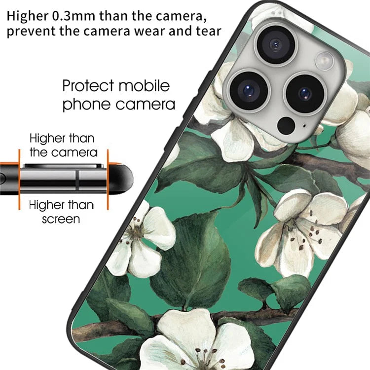 For iPhone 16 Pro Max Shockproof Case Pattern Printing Tempered Glass TPU Phone Cover