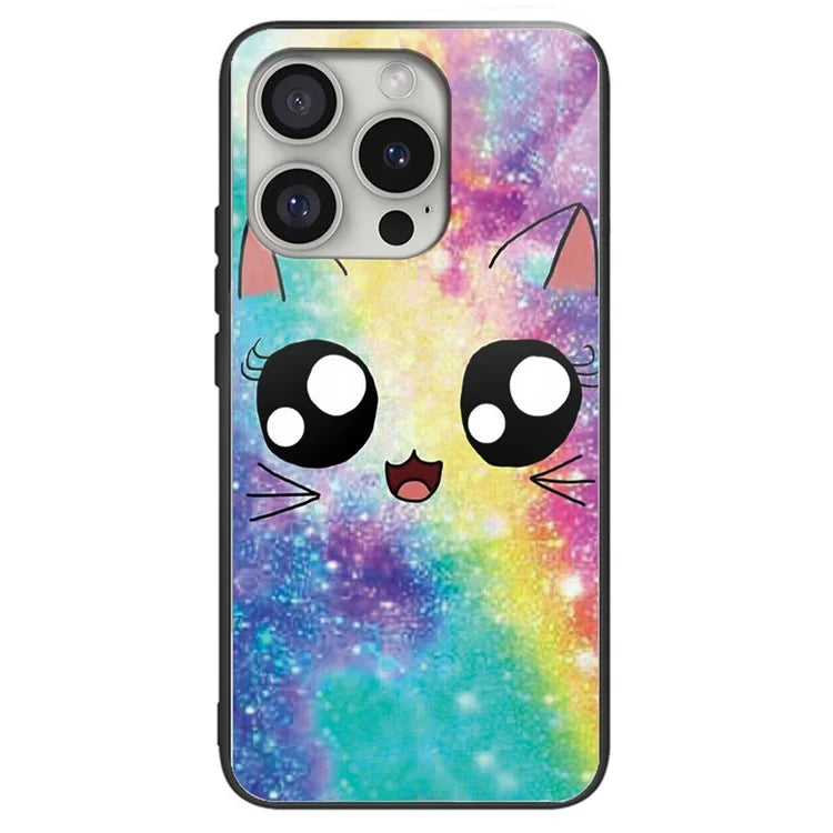 For iPhone 16 Pro Max Shockproof Case Pattern Printing Tempered Glass TPU Phone Cover