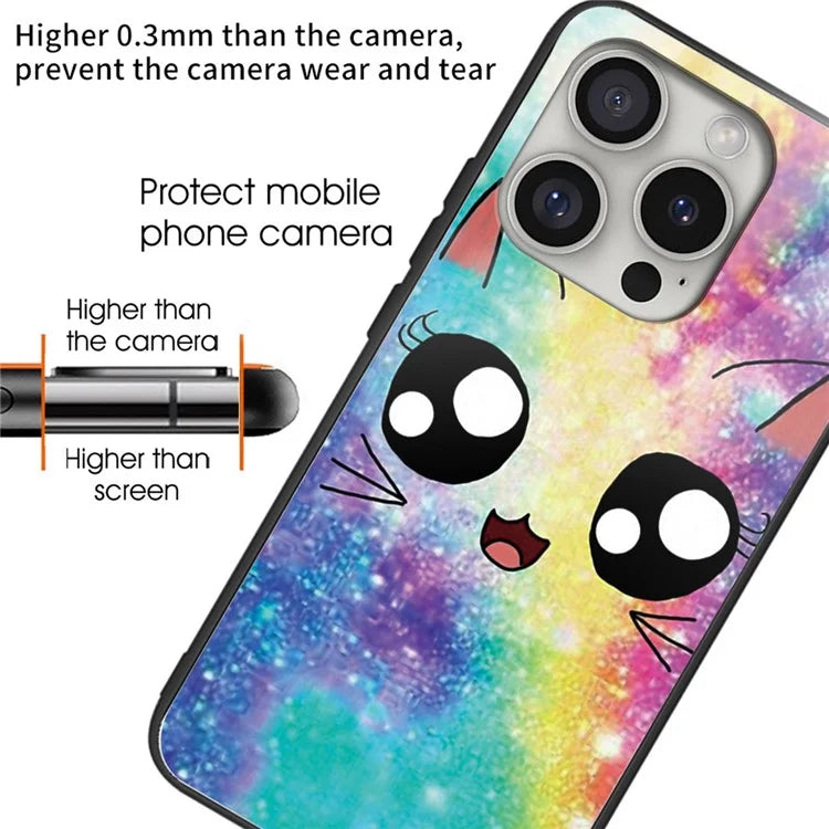 For iPhone 16 Pro Max Shockproof Case Pattern Printing Tempered Glass TPU Phone Cover