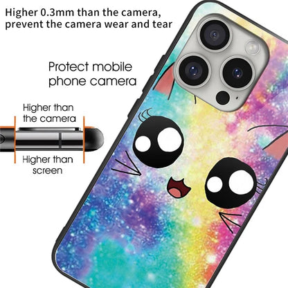 For iPhone 16 Pro Max Shockproof Case Pattern Printing Tempered Glass TPU Phone Cover