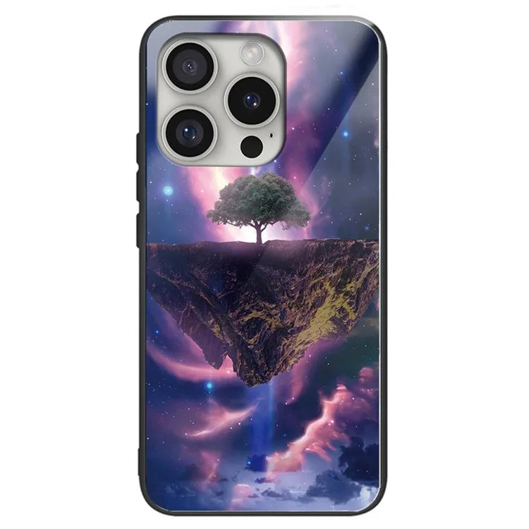 For iPhone 16 Pro Max Shockproof Case Pattern Printing Tempered Glass TPU Phone Cover