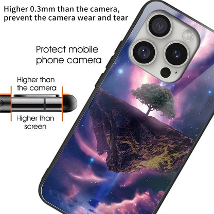 For iPhone 16 Pro Max Shockproof Case Pattern Printing Tempered Glass TPU Phone Cover