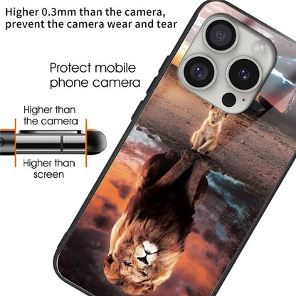 For iPhone 16 Pro Max Shockproof Case Pattern Printing Tempered Glass TPU Phone Cover