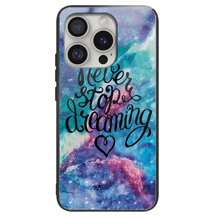 For iPhone 16 Pro Max Shockproof Case Pattern Printing Tempered Glass TPU Phone Cover