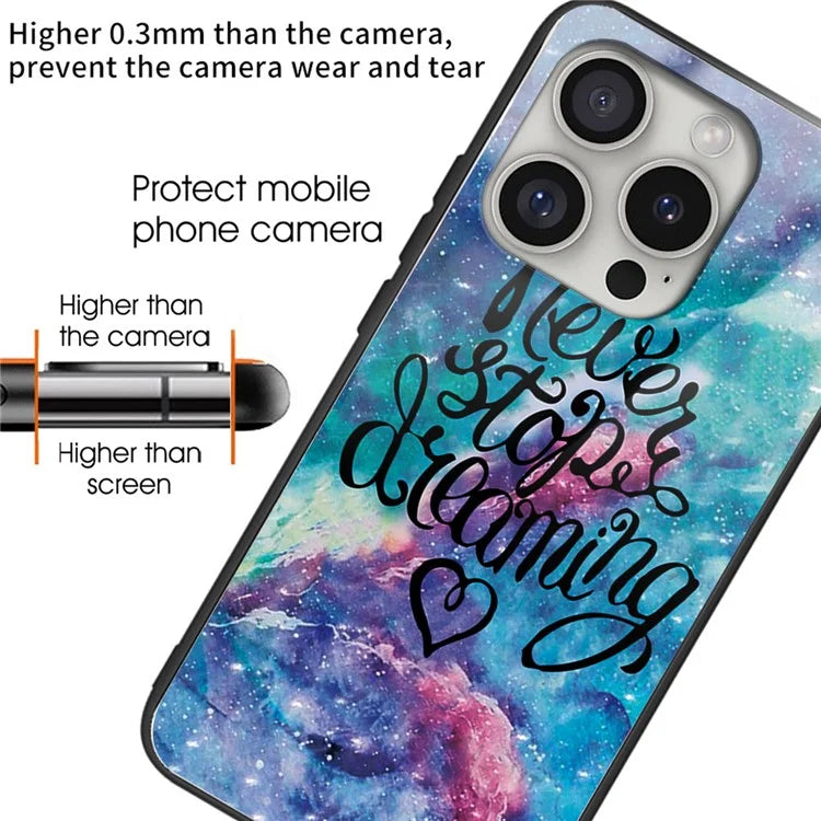 For iPhone 16 Pro Max Shockproof Case Pattern Printing Tempered Glass TPU Phone Cover