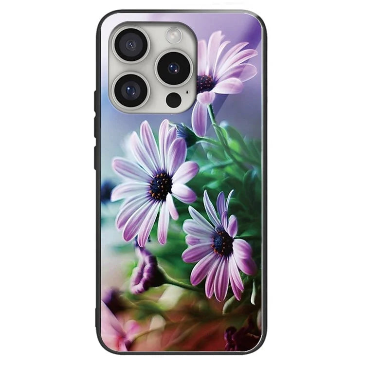 For iPhone 16 Pro Max Shockproof Case Pattern Printing Tempered Glass TPU Phone Cover
