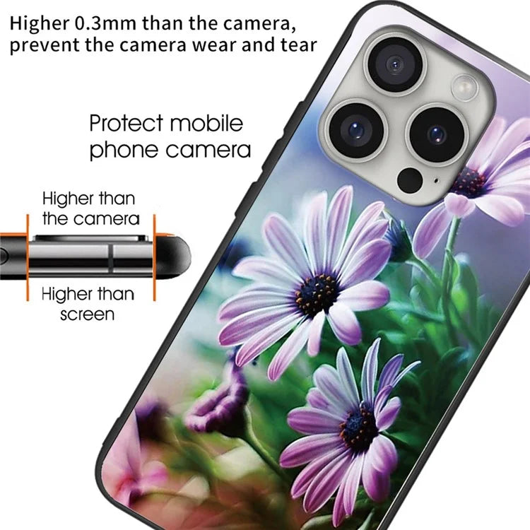For iPhone 16 Pro Max Shockproof Case Pattern Printing Tempered Glass TPU Phone Cover
