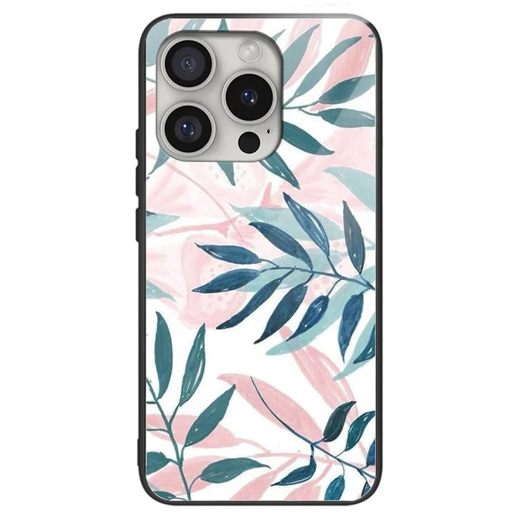 For iPhone 16 Pro Max Shockproof Case Pattern Printing Tempered Glass TPU Phone Cover